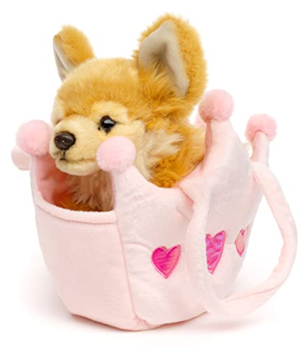 Uni-Toys - Chihuahua braun, mit Prinzessinentasche - 18 cm (Länge) - Plüsch-Hund - Plüschtier, Kuscheltier