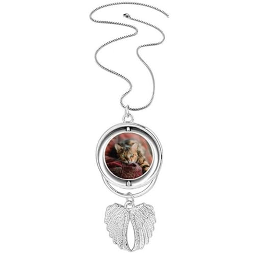 Collier photo chat œil vert et ailes d'ange protectrices