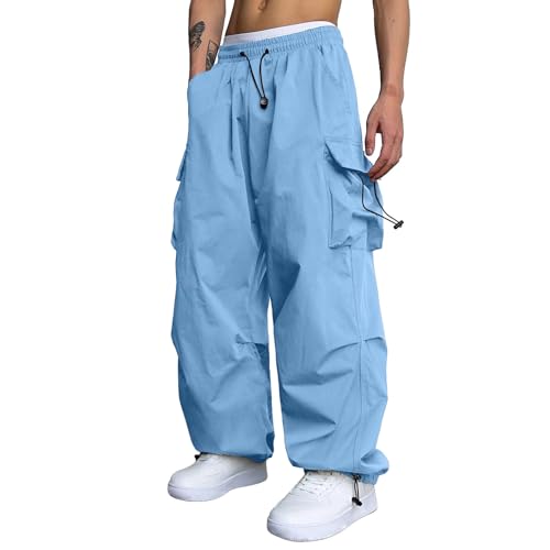 Men's Baggy Cargo Pants Open Bottom Loose Fit Drawstring Waist Parachute Pants Harem Joggers with Pockets for Streetwear3