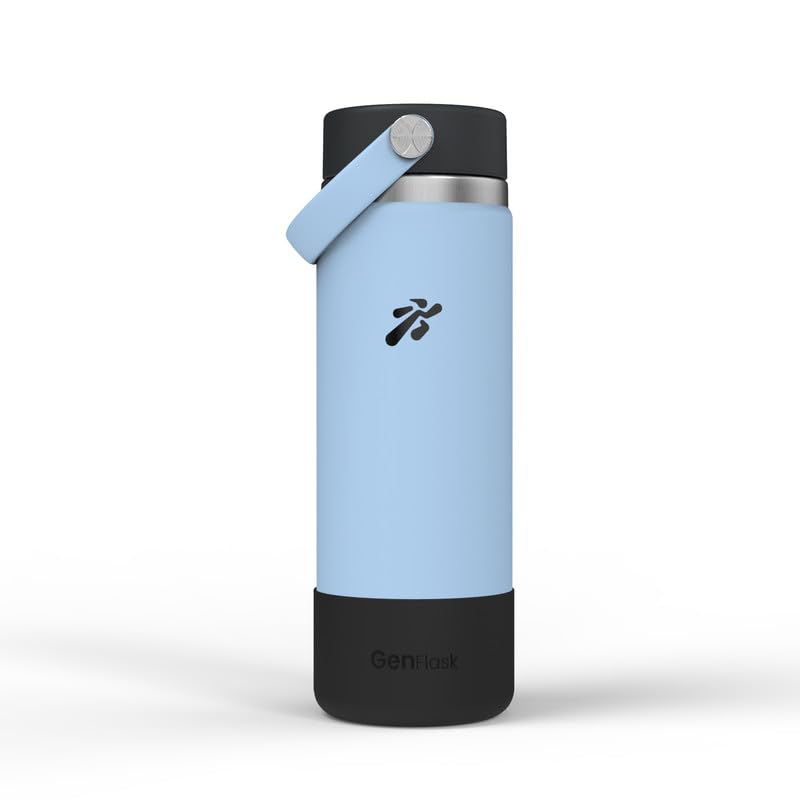 Image of VBOTT GENFLASK-ZEMI -600 ml|Thermosteel Flask with Carrying Loop| SS 304 Water Bottle|Hot /Cold-18 /24 hrs|Insulated Bottles|Powder Blue /Black Colour|Multipurpose