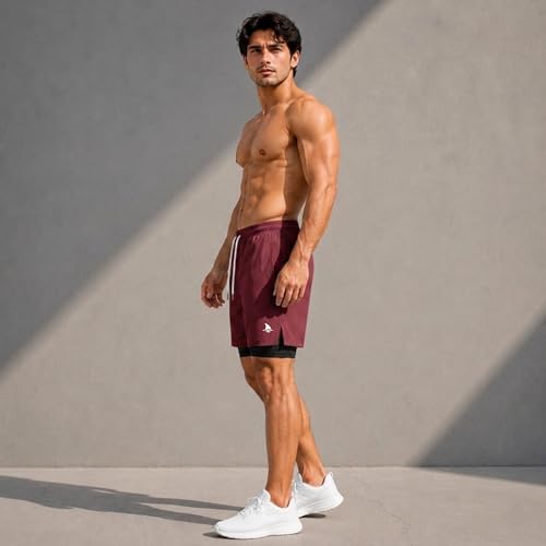 Image of Boldshark Men's 2-in-1 Running Shorts with Inner Compression Layer, Quick-Dry Sports Shorts with Phone Pocket for Gym, Running & Training