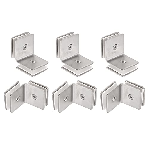 uxcell Stainless Steel 90 Degree Glass Clamp, 6pcs for 8-12mm Thickness Double Side Square Frameless Glass Corner Clamp Bracket Clip for Shower Door
