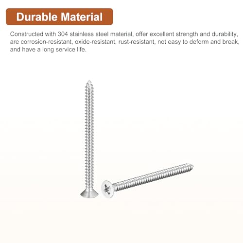 Image of DTGN 100Pcs #6x2 Flat Head Wood Screws, 304 Stainless Steel Phillips Self Tapping Screws - Good for Woodworking, Furniture - Silver