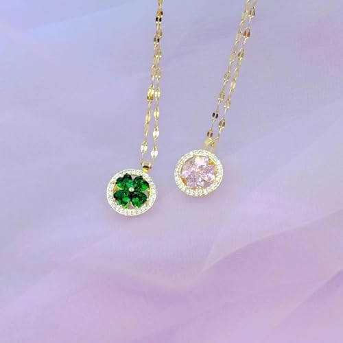 Collier cœur vert trèfle rose vintage classique, le cadeau idéal - 3
