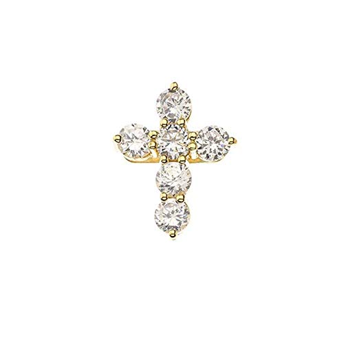 Religious Jewelry Elegant 14k Yellow Gold CZ-Accented Cross Pendant Necklace (Mini), 16"2