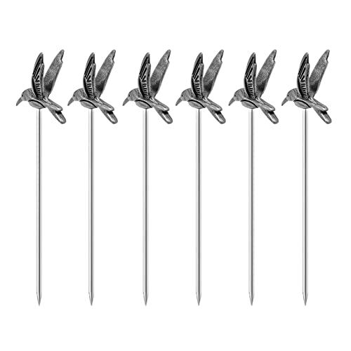Palillos de metal para cócteles, frutas, 6 unidades, palillos de martini de pájaro de pico largo, reutilizables, para adornar fiestas, bares, reuniones (plata antigua)