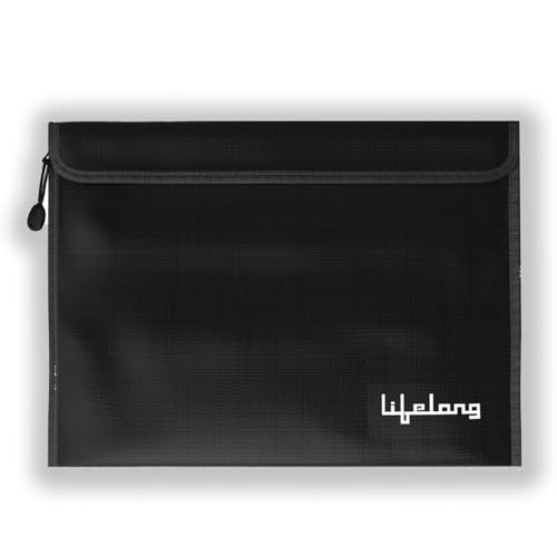Image of Lifelong Fire & Water Resistant Document Bag, Money Organizer for Cash, Passports, Contracts, IDs & Files | Fireproof & Waterproof | 15x11 Safe Storage Pouch with Zipper (Black, LLHSA01)