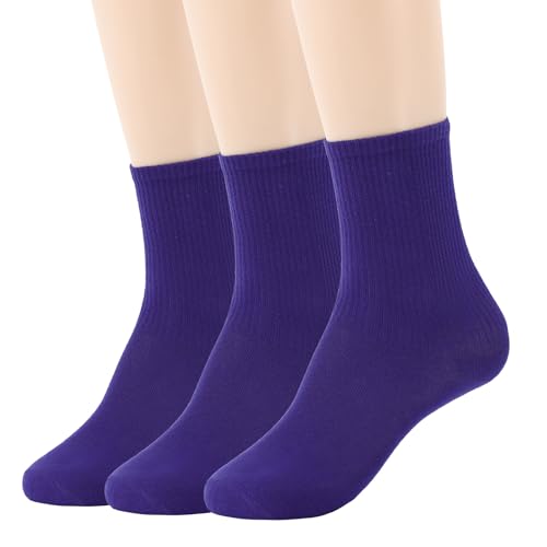 Image of Womens Colorful Basic Sock -Unique Knit Cotton Crew Socks 3 Pack