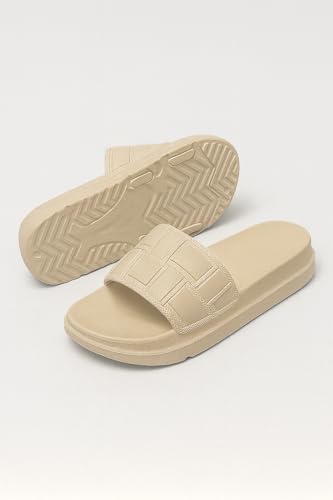 Romba Women's Checkered Slippers Lightweight Comfortable Slip Resistant Home Beach Slippers Beige, 38 EU