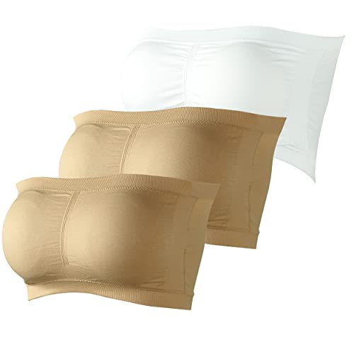 Saounisi Strapless Pushup Bras For Women Nude Tube Top Everyday No Underwire Padded Invisible Bandeau Bra Nude/Nude/White, X-Large #TOP11