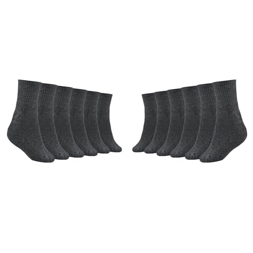 Image of MUKHAKSH (Pack of 6 pairs = 12 Pieces School Pure Cotton Lycra Dark Grey Towel Socks