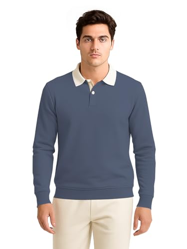 Image of BULLMER Solid Polo Neck Full Sleeve Cotton Blend Tshirt with Rib for Men | Stylish Full Hand Tshirt for Men