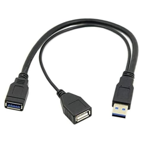 Haokiang USB 3.0 Y Splitter Cable, 1Feet USB 3.0 Type A Male to Dual USB Female 1 to 2 Y Splitter Sync Data Charger Cable Cord(One Side Only for Charging) (USB 3.0 1M/2F) Cover