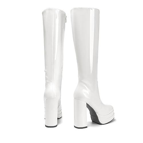 DREAM PAIRS Women's Platform Heeled Knee High Boots, Long Chunky Tall Gogo Boots for Fall3