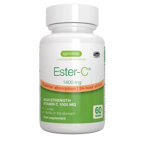 Ester-C 1400 mg, vysoce absorpční vitamin C 1000 mg, účinek 24 hodin, veganský, 60 tablet