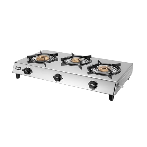 Image of Glen 3 Burner Stainless Steel PNG Gas Stove with 1 Jumbo Brass Burner | ISI Certified | Manual Ignition | Heavy Duty Pan Support | 2 Year Standard Warranty | 1031XLHFPN