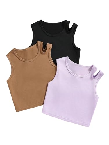 Milumia Girl's 3 Pack Tank Top Set Cut Out Crewneck Sleeveless Basic Tops