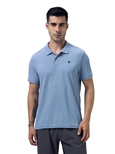 Image of TECHNOSPORT Men's Solid Slim Fit Polo Collar T-Shirt MATPIQ Half Sleeve Button Polyester for Gym Running Workout UPF50+ Anti Odour