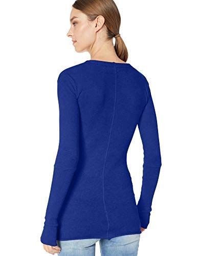 Image of Enza Costa Women's Cashmere Blend Cuffed Crew Top with Thumbholes