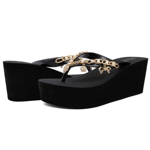 Image of Juicy Couture Women's Wedge Platform Flip Flops, Fashion Beach Sandals with Soft Footbed and Thong Style