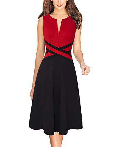 Image of VFSHOW Womens Front Zipper Work Business A-Line Dress Elegant Professional Office Career Church Fit and Flare Skater Dresses