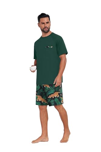 Image of Mens Pajamas Set Lightweight Summer Pjs Sleepwear Soft Comfy Short Sleeve Loungewear With Pocket (S-4X)