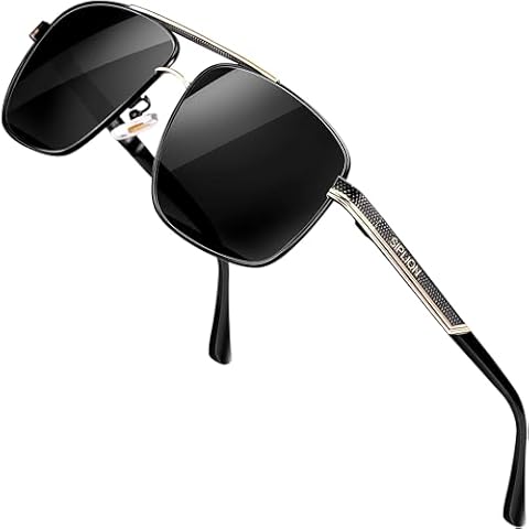SIPLION Men's Driving Polarized Rectangular Square Sunglasses Metal Frame 1823 Black Cover