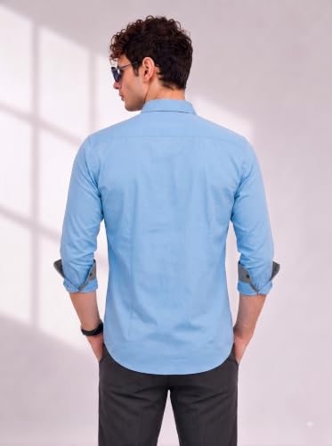Image of Diverse Men's Cotton Shirt for Men | Regular Fit Full Sleeve Solid Casual Shirt with Spread Collar, Stylish Pocket Design, Standard Length | Formal Office Wear