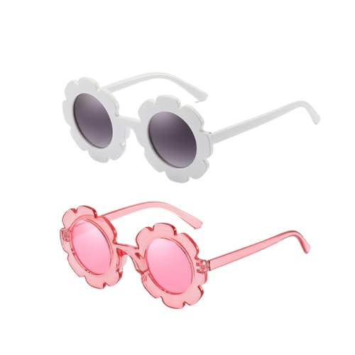 YUZNA Gafas de Sol de Flores Redondas para Niñas Niños,2 piezas,gafas de sol infantiles para niñas de 3 a 10 años,al Aire Libre Playa,Lindo Eyewear para Vacaciones