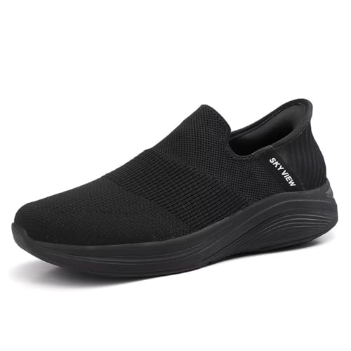 SKY VIEW Men womens Walking Shoes Slip-On Lightweight Sneakers Running Shoes Exercise Tennis Shoes Fitness Sports Shoes Lightweight Breathable Soft Sole(full black 40)