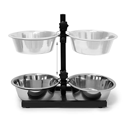 Relaxdays 1 x Futterstation Hund, 4,5 l Edelstahlnäpfe, Napfständer höhenverstellbar HBT 42 x 61 x 29 cm, rutschfest, Silber