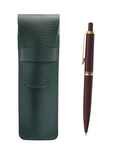 シボ革ペンケースモスグリーン ユーロスタイル真鍮パーツノック式シャープペンセット 赤 SASMG-NXS-R