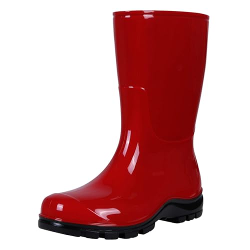 Asgard Women's Mid Calf Rain Boots Short Rubber Boots Waterproof Garden Shoes for Ladies Red 39 (8.5)