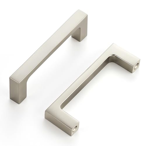 Image of Ravinte Brushed Nickel Kitchen Cabinet Solid Handles,3 Inch,5 Pack | Solid Zinc Alloy, Modern Slim Style, Square Design, Deep-Thread Firm Base, Screws Included, for Kitchen Drawers & Cupboards
