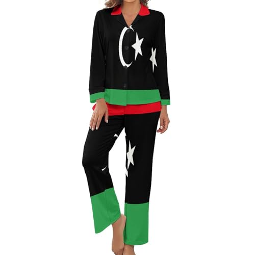 Pyjama femme drapeau Libye ensemble d'intérieur 2 pièces en grande taille