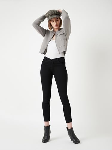 Image of Miss Chase Women's Off White V-Neck Full Sleeves Bomber Cropped Jacket