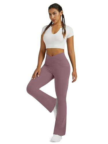 Image of Flare Leggings for Women with Pockets 2pack High Waisted Crossover Flare Leggings Bootcut Yoga Pants