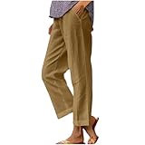 Women's Summer Pants Casual Cotton Linen Wide Leg Cropped Palazzo Pant Loose Elastic Waist Beach Outfits Trendy Khaki Ropa De Verano para Mujer 2025 4X