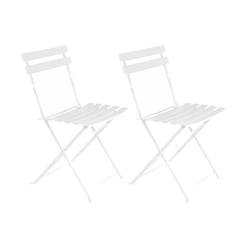 LOLAhome Set de 2 sillas Plegables Modelo Sira Hechas Acero Pintado con Lamas de 41cm x 46cm x 80cm Ideales para jardín, Patios, terrazas, Balcones y Exterior. (Blanco)