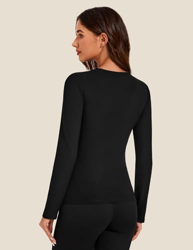 Tournesol Women's Micro Fleece Lined Thermal Tops Long Sleeve Crew Neck Underwear Top Warm Ribbed Undershirt Cold Weather3