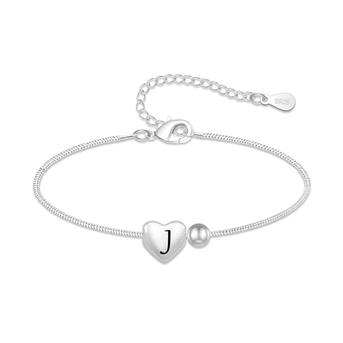 Casxyue Regalos Originales para Mujer 925 Pulsera Plata con Letras Iniciales para mujer Regalos Cumpleaños Navidad Madre Mama Amiga Hermana Hija (J)