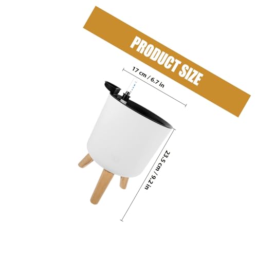 Pot à fleurs d'intérieur blanc moyen avec support bois et indicateur d'eau - 3