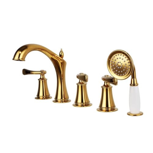 Mitigeur de baignoire avec douchette et finitions en or éclatant