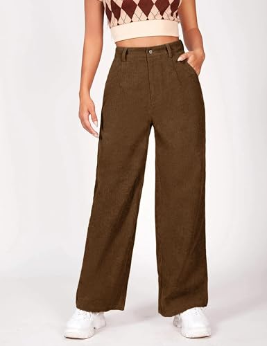 Himosyber Corduroy Pants for Women Wide Leg High Waist Loose Comfy Trousers with Pockets2