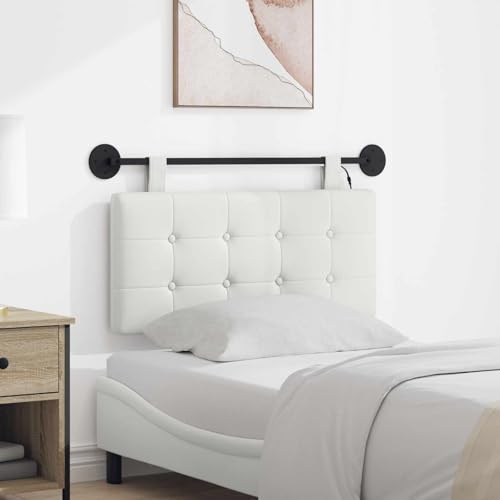 sephironlbb Cabecero colgante blanco con luz LED de piel sintética, 90 x 55 cm, panel de pared acolchado como respaldo para dormitorio, cama doble, cama individual, comodidad y elegante montaje en