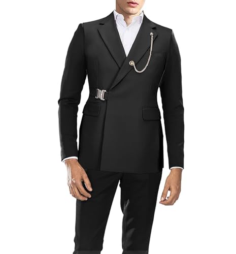 Men's Suits Slim Fit 2 Piece Suits for Men with Metal Buckle Blazer Coat Jacket Pants Set Wedding Prom Mens Tuxedos Suit Set2