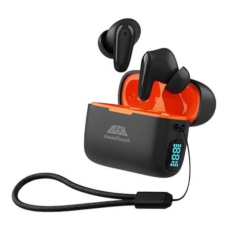 Image of GearZTouch BOLT Truly Wireless in Ear Earbuds with HD Mic, Extra BASS & Noise Reduction for Clear Calling, Type-C Fast Charging BT V5.3, Standby 200H,Voice & Touch Assistant,IPX6 WaterResistant(Black)