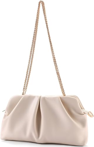 Image of Women Clutch Bag Dressy Formal Handbag Pleated PU Clutch Purse Detachable Chain