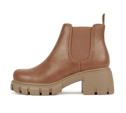 Image of Soda PIONEER ~ Women Lug Sole Mid Heel Chelsea Fashion Ankle Bootie w /Double Elastic Gore