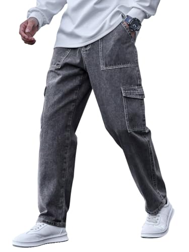 Image of TAGAS Men's Mid Rise Relaxed FIT Denim Jeans | Cargo | Multi Pocket Pant | Loose Fit Jeans | MDJ-19, Black, 30